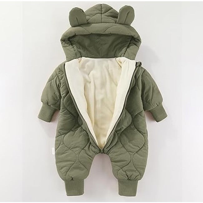 Combinezon de Iarna, Vivimall, pentru Bebelusi, din Bumbac, cu Urechi, Mansete Elastice, Unisex, 73 cm, Verde - vivimall.ro