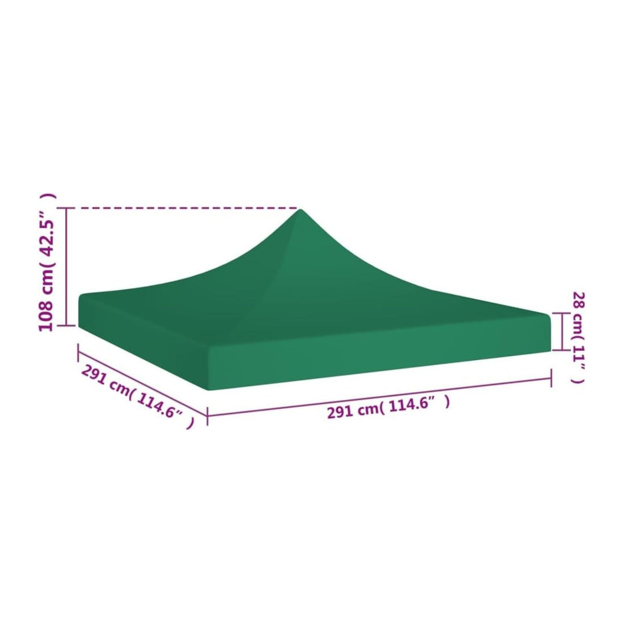 Copertină pavilion Flippy 3x3 m verde, unghi de sus, acoperire completă spațiu