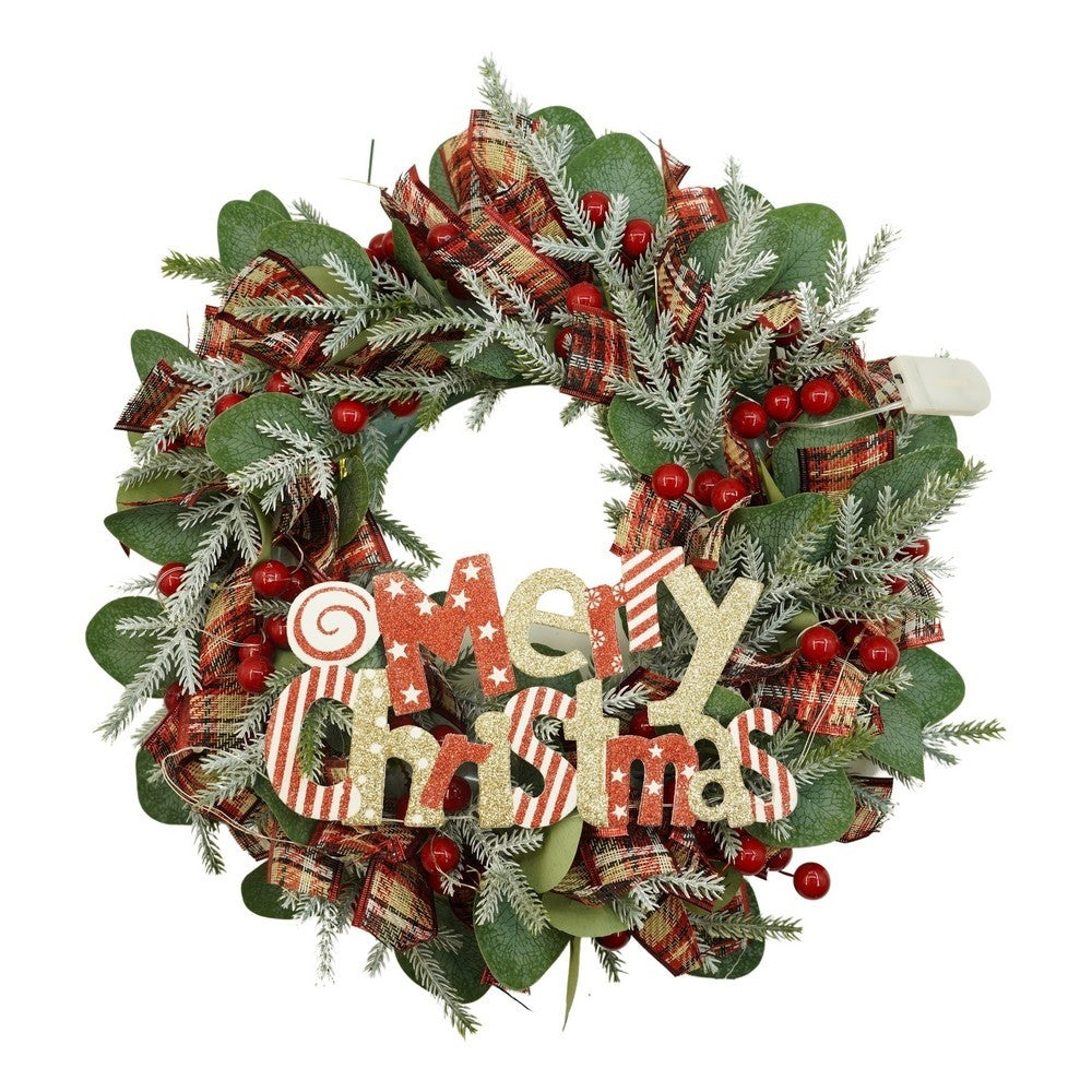 Coronita de Craciun pentru usa, Multicolor, 40 cm, PVC, Artificiala, Decorata, cu LED, Interior/Exterior, Vivimall - vivimall.ro