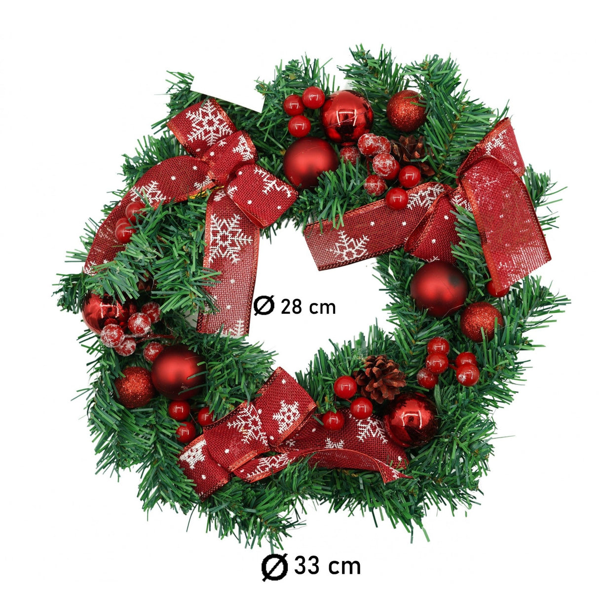Coronita de Craciun pentru usa, Rosu/Verde, 35 cm, PVC, Artificiala, Decorata, Interior/Exterior, Vivimall - vivimall.ro