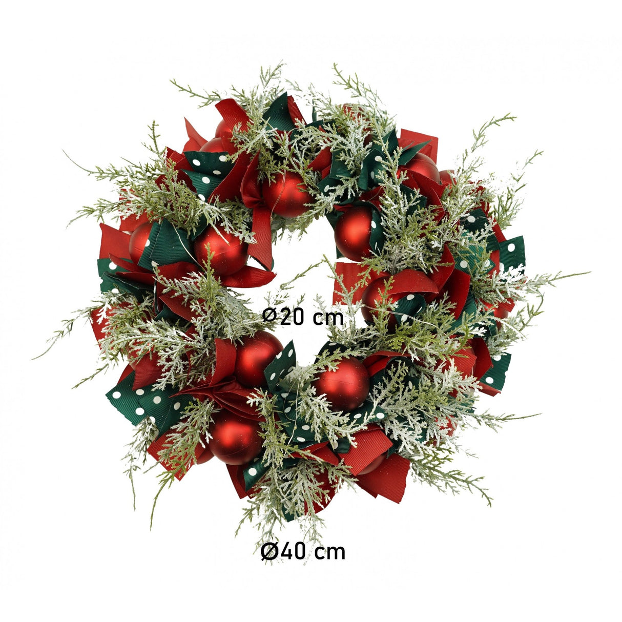 Coronita de Craciun pentru usa, Rosu/Verde, 40 cm, PVC, Artificiala, Decorata, cu LED, Interior/Exterior, Vivimall - vivimall.ro