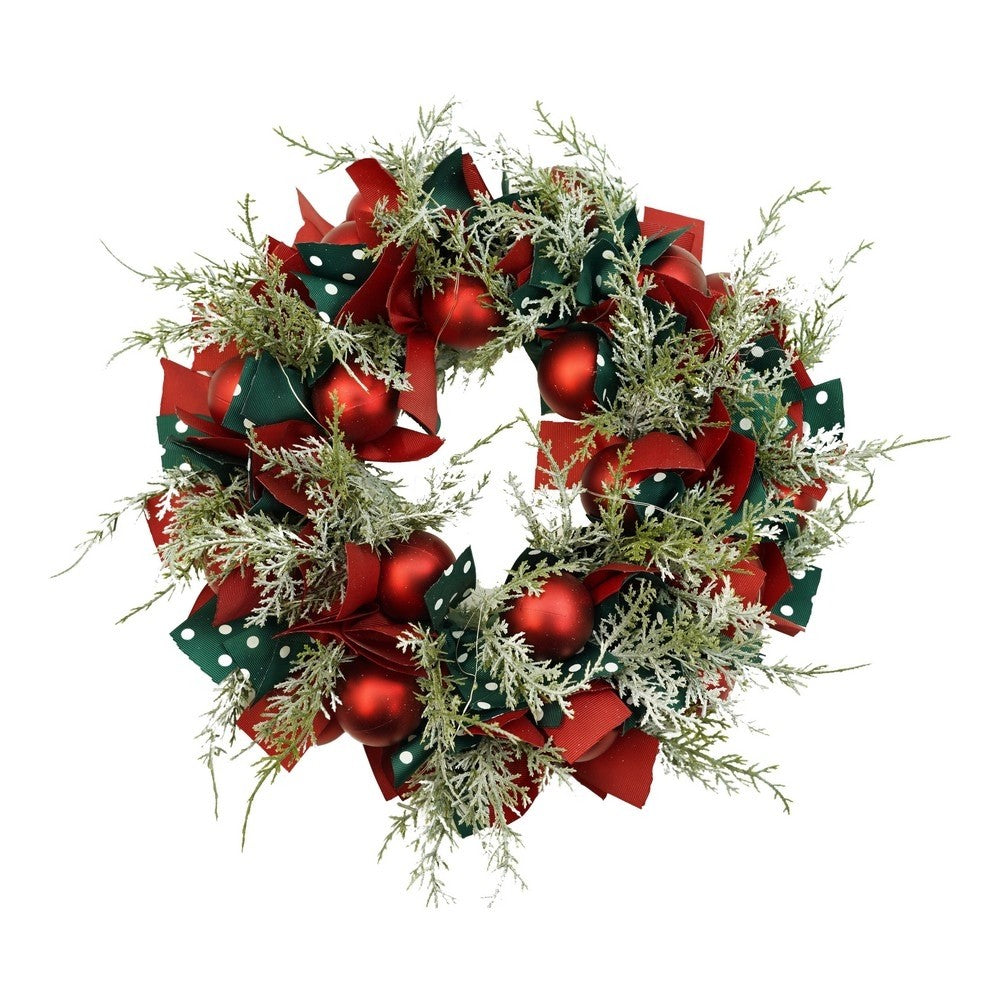 Coronita de Craciun pentru usa, Rosu/Verde, 40 cm, PVC, Artificiala, Decorata, cu LED, Interior/Exterior, Vivimall - vivimall.ro