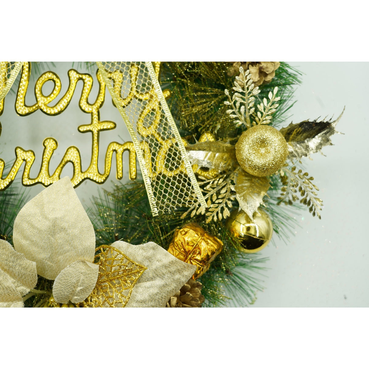 Coronita de Craciun pentru usa, Verde-Auriu, 40 cm, PVC, Artificiala, Decorata, Interior/Exterior, Flippy - vivimall.ro
