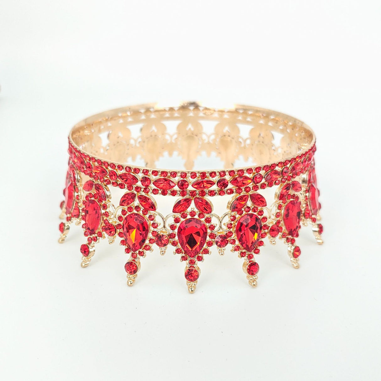 Diadema, Vivimall, din Aliaj, cu Cristale, Accesoriu Par, Aniversare, Nunta, Petrecere, 15.5 x 5.3 cm, Rosu - vivimall.ro