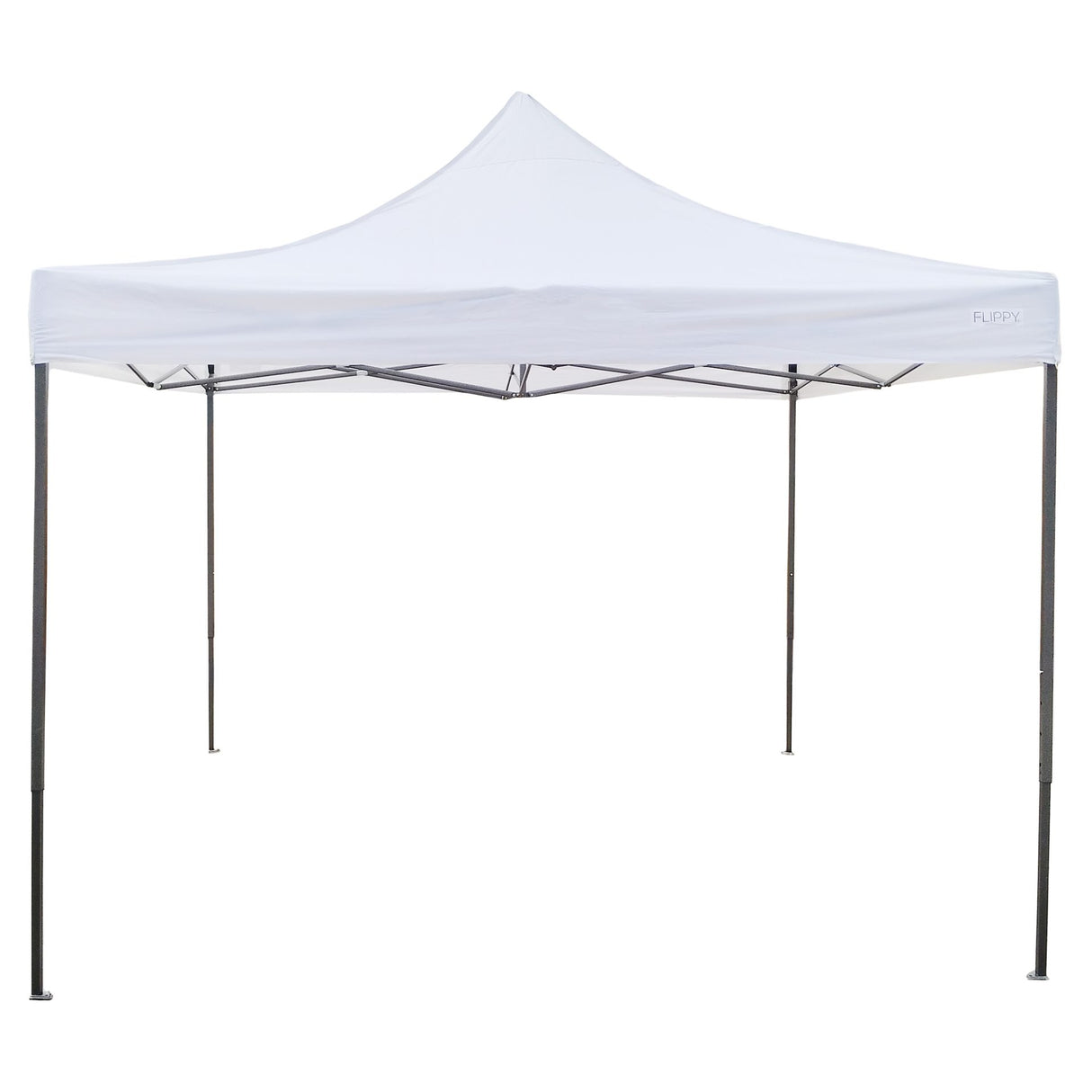 Cort pavilion pliabil Flippy 3x3m, cadru metal ranforsat, acoperiș Polyester Oxford alb, vedere frontală completă