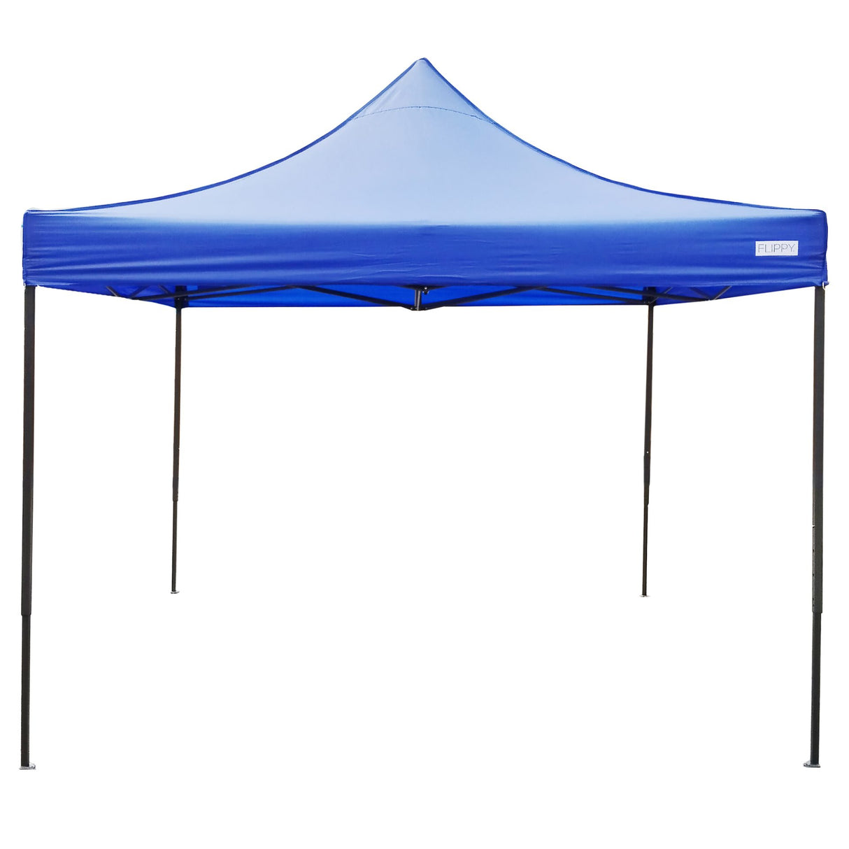 Cort pavilion pliabil Flippy 3x3m albastru, vedere frontală, cadru metal ranforsat și acoperiș poliester Oxford 420D