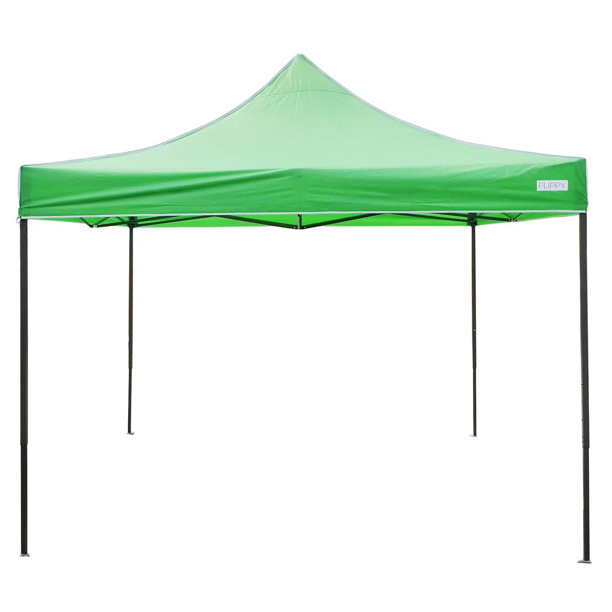 Cort pavilion pliabil Flippy 3x3m verde deschis, vedere frontală cu cadru metal ranforsat și acoperiș Oxford 420D