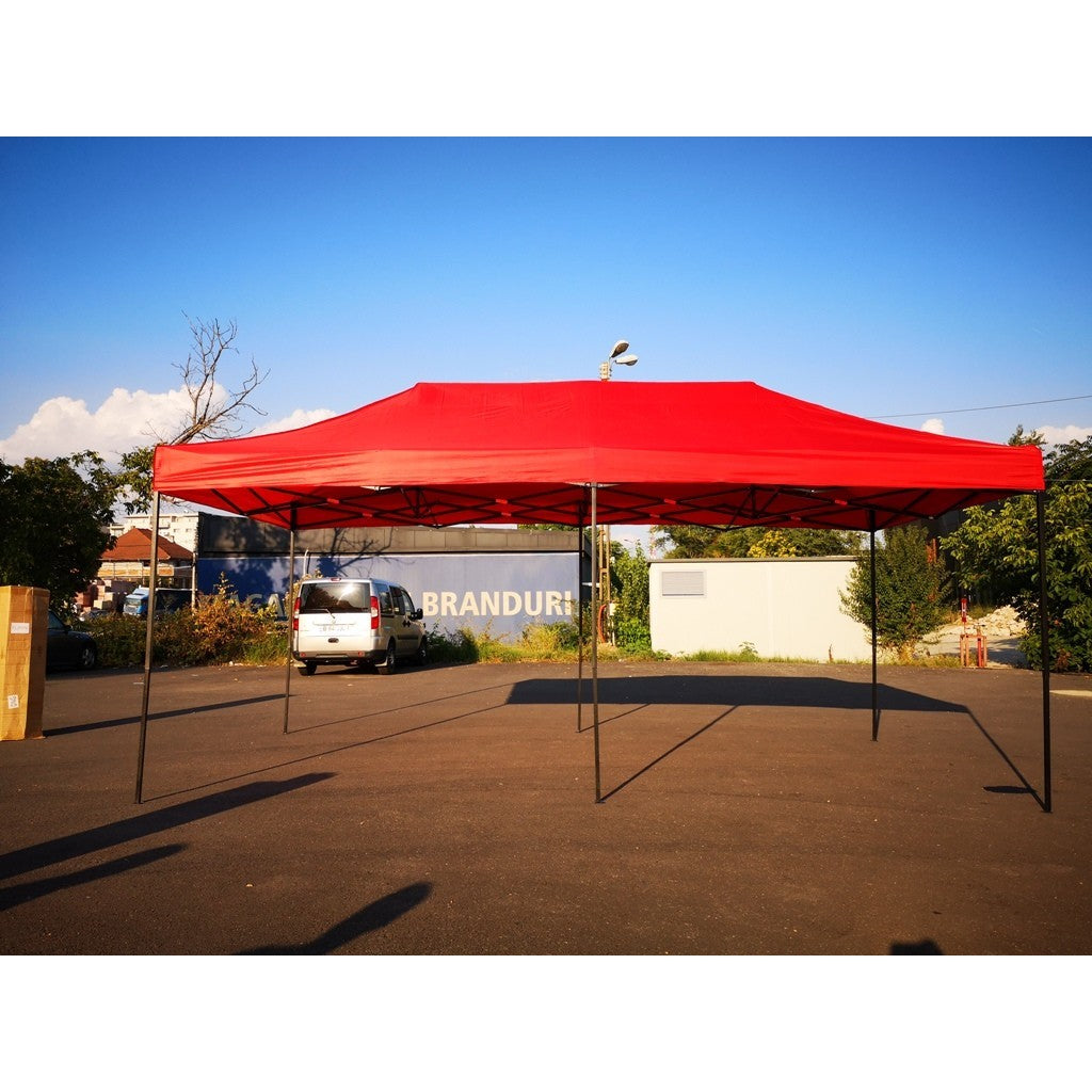 Cort Pavilion 3x6m Rosu Pliabil Cadru Metal pentru Curte, Gradina, Evenimente - vivimall.ro