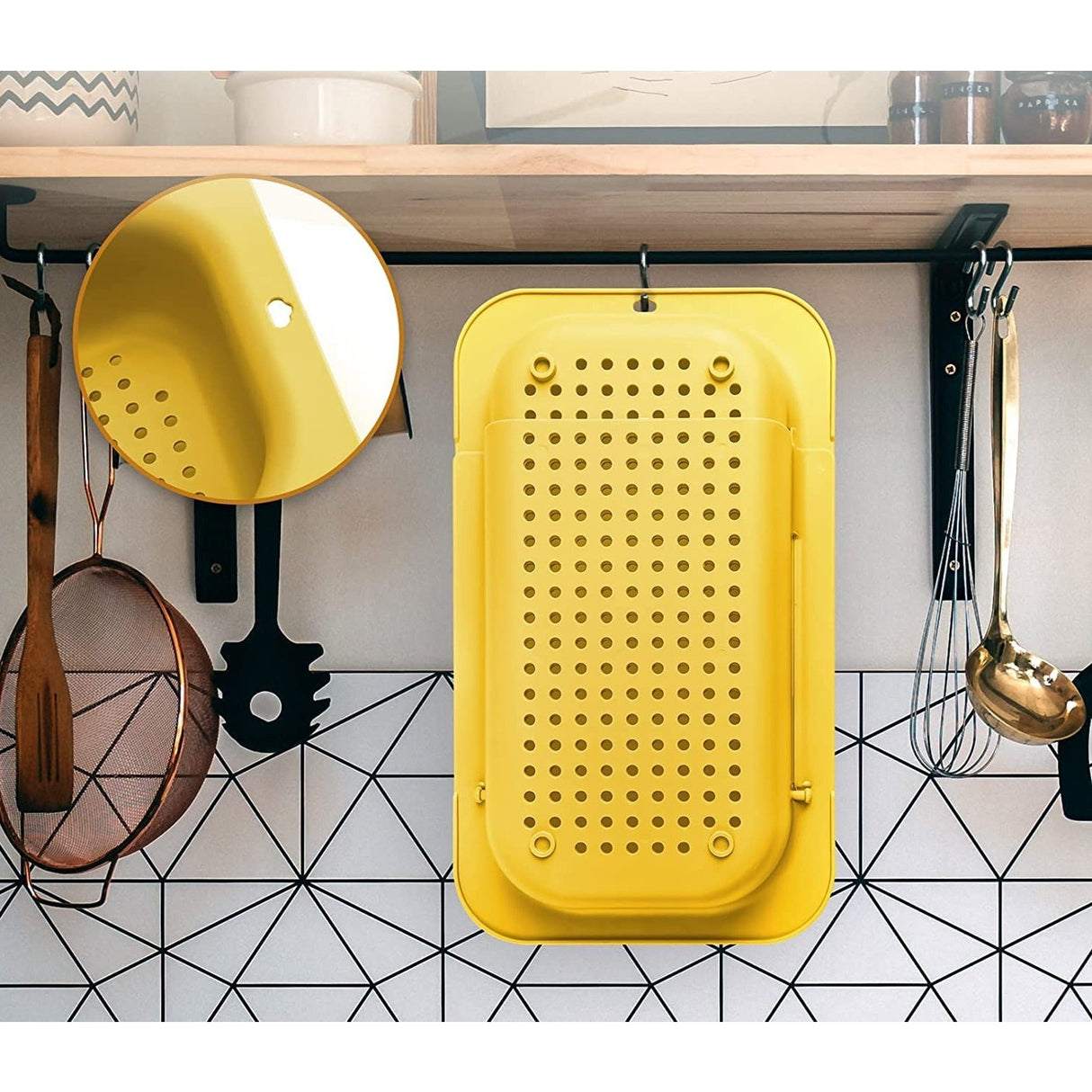 Cos pentru Scurgere Chiuveta de Bucatarie, Vivimall, Plastic, Telescopic, 36x20x5 cm, Galben - vivimall.ro