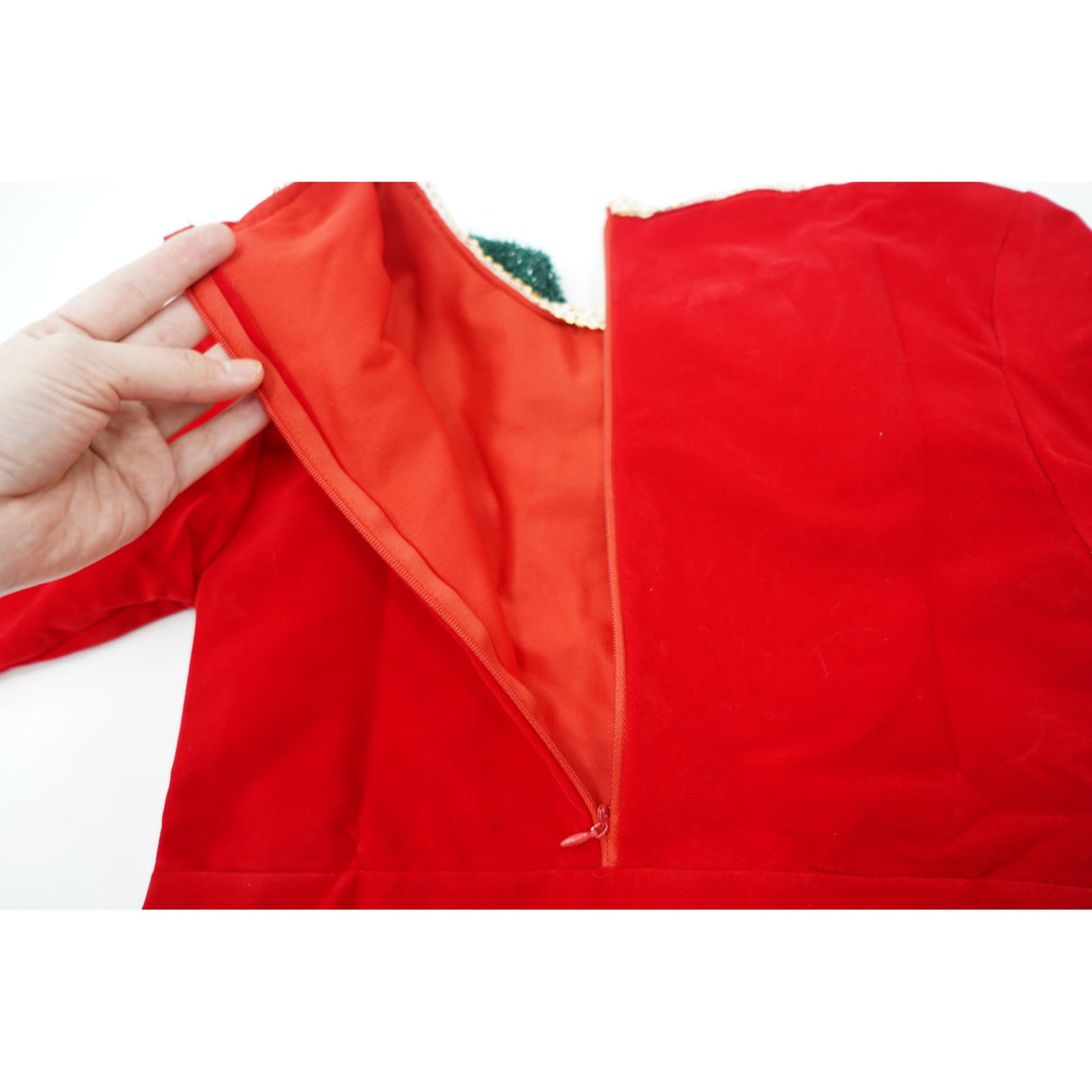 Costum Craciun pentru Fetite, Vivimall, Spiridus, rosu, 4 - 6 ani, catifea - vivimall.ro