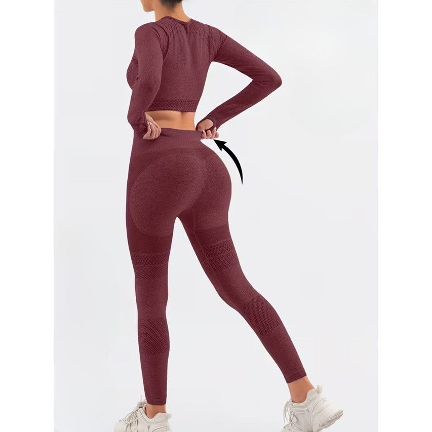 Colanți talie înaltă fără cusături din setul sport Vivimall, culoare burgundy, mărime M, vedere laterală