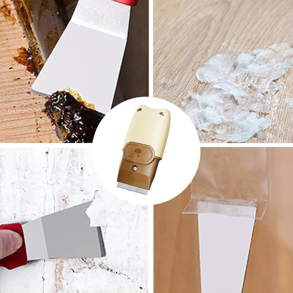 Detaliu lamă metalică racletă mini Vivimall, dimensiune 4 cm, pentru curățare etichete și adezivi