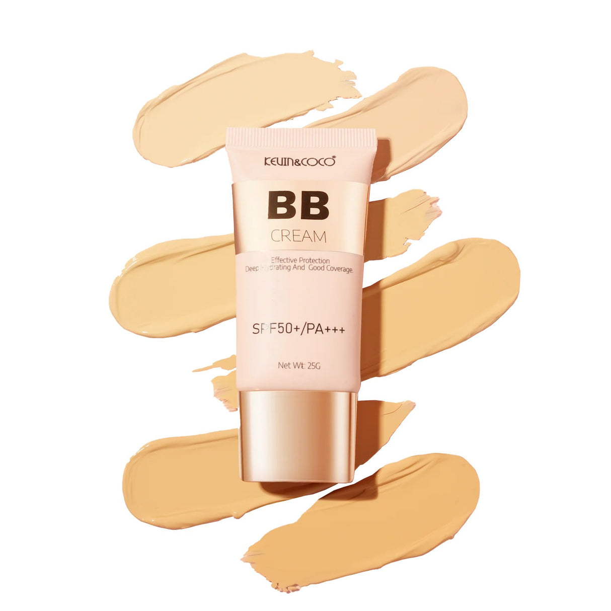 Textură cremă BB Kevin&Coco nuanța KC06 Deep Tone aplicată pe piele, finisaj luminos natural