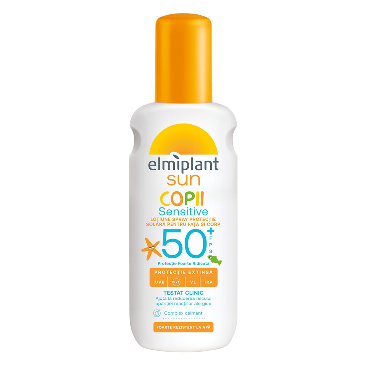 Loțiune spray Elmiplant Sun Sensitive SPF 50+ pentru copii, 200 ml, protecție față și corp, vedere frontală