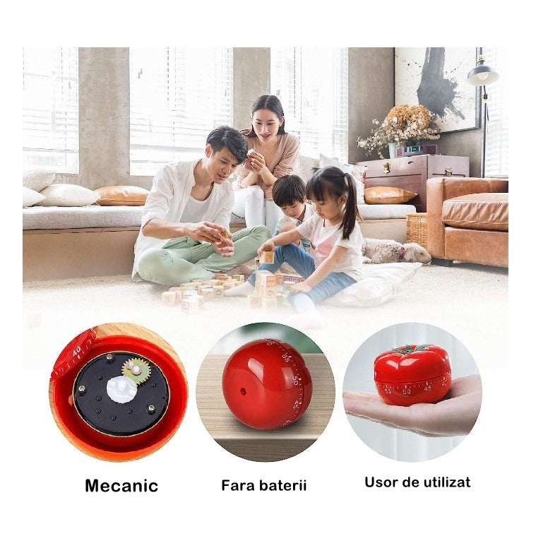 Cronometru mecanic de bucatarie Vivimall, forma de rosie, 60 de minute, 6.3 x 4.5 cm, material ABS, rosu - vivimall.ro