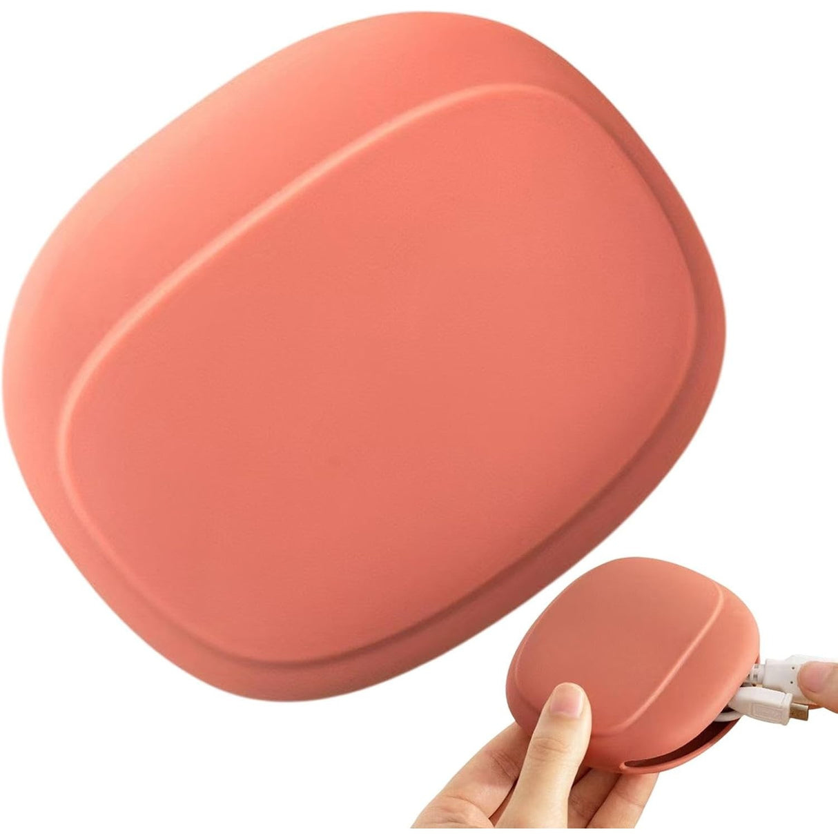 Husă silicon Vivimall pentru căști și cabluri, culoare roșu oranj, vedere frontală, 8.5 x 10 x 2 cm