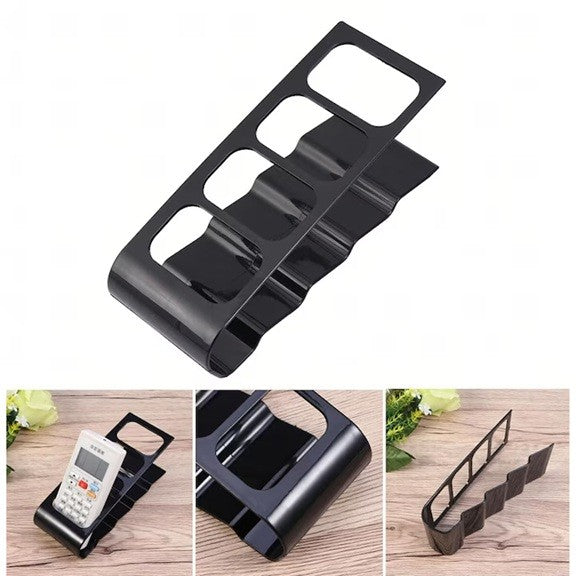 Organizator birou negru din plastic văzut din lateral, design compact de 18x7x9 cm fără instalare