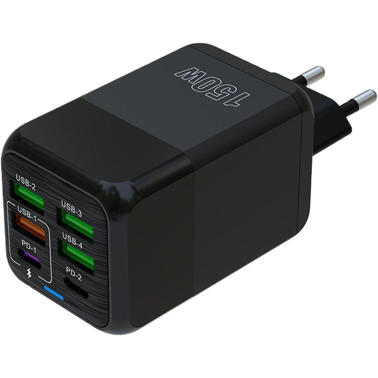 Încărcător multifuncțional Vivimall 6 porturi 150W negru, vedere frontală completă