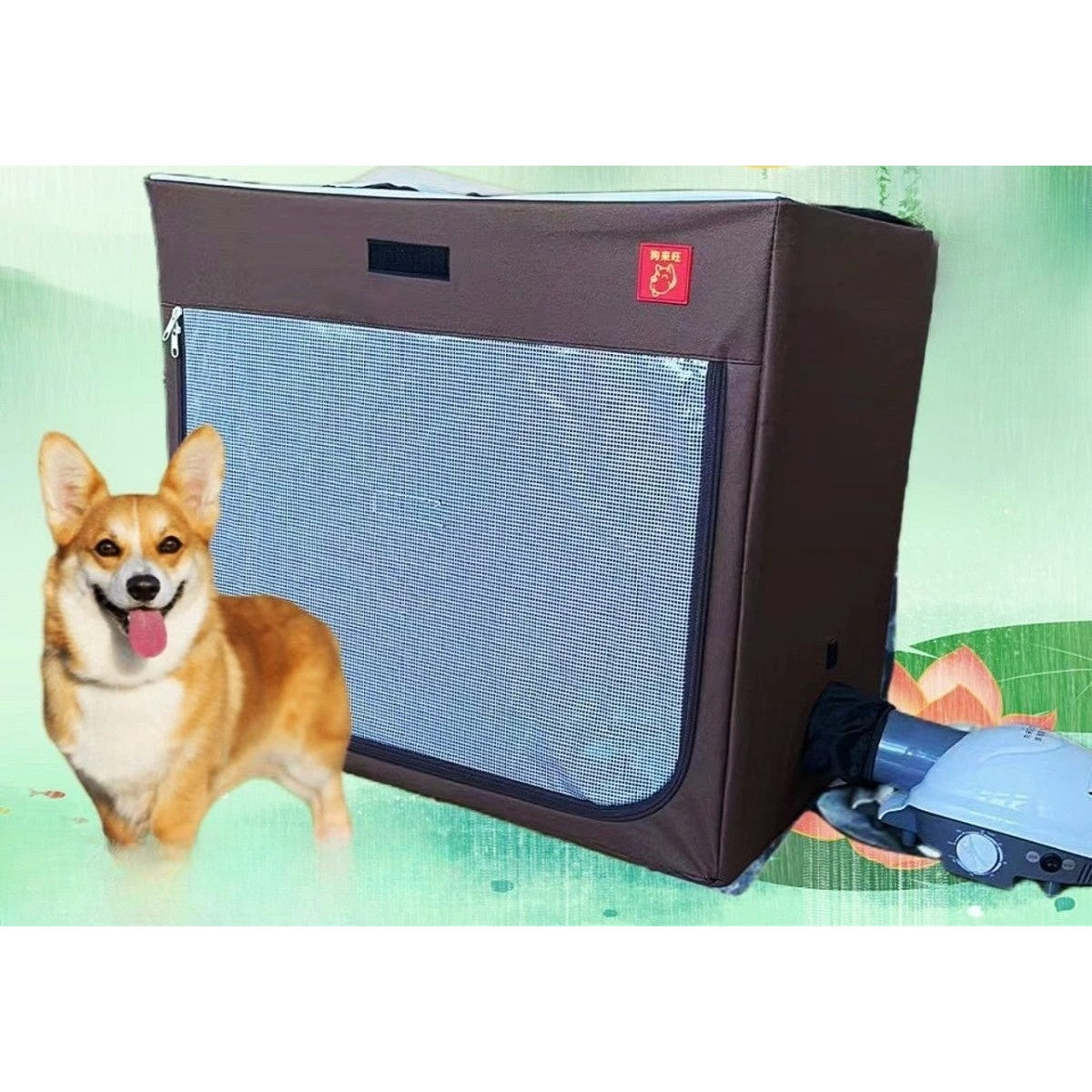 Cusca Animale pentru Uscare Blana, Vivimall, din Textil, Fereastra Transparenta, 53 x 36 x 42 cm, Maro - vivimall.ro