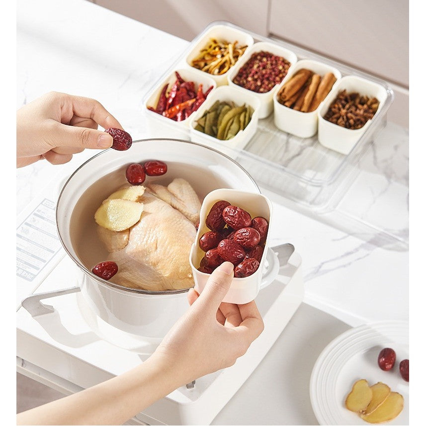 Cutie Alimentara Multifunctionala, Vivimall, pentru Condimente, Gustari, Inchidere Etans, cu Capac si Maner, 4 Compartimente, 25 x 8 x 18 cm, Alb - vivimall.ro