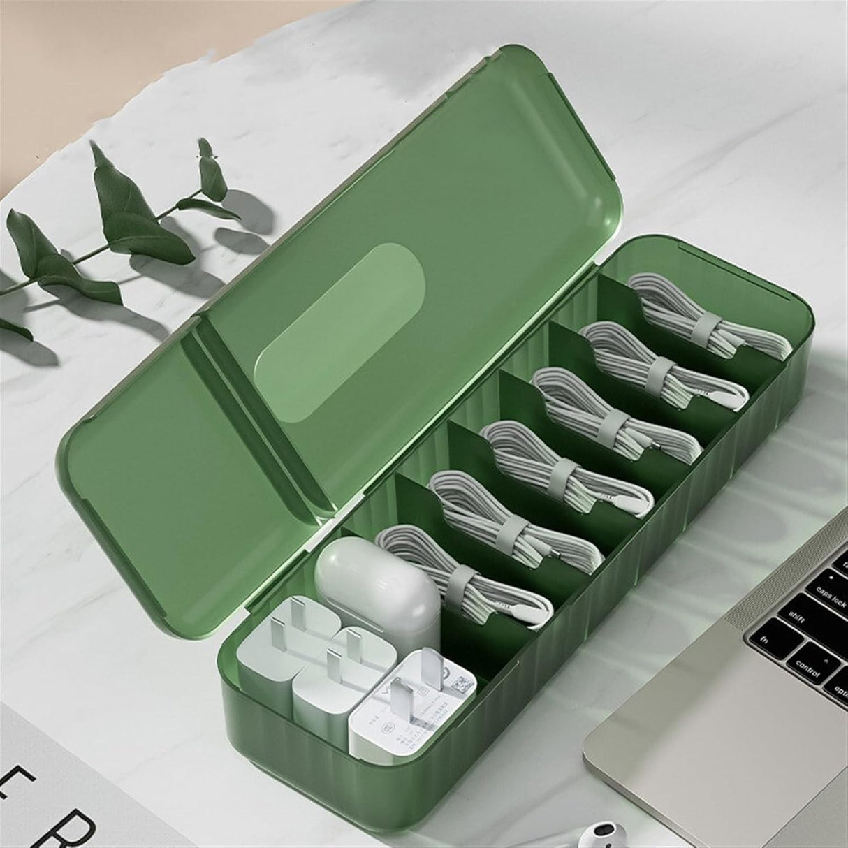 Cutie Organizatoare pentru Cabluri, Vivimall, din Plastic, 28 x 9 x 6 cm, Verde - vivimall.ro