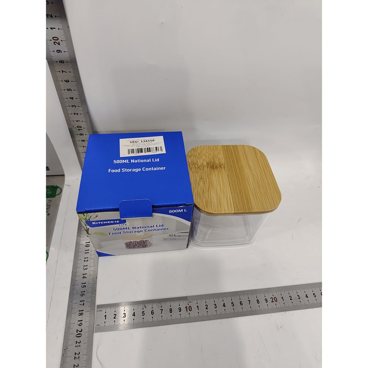 Cutie de Depozitare Alimente, Vivimall, Cutie de tip Container, Cutie pentru Cereale, din Plastic, Capac din Bambuc, 10 x 10 x 8 cm, Volum 0.5 L, Transparenta - vivimall.ro