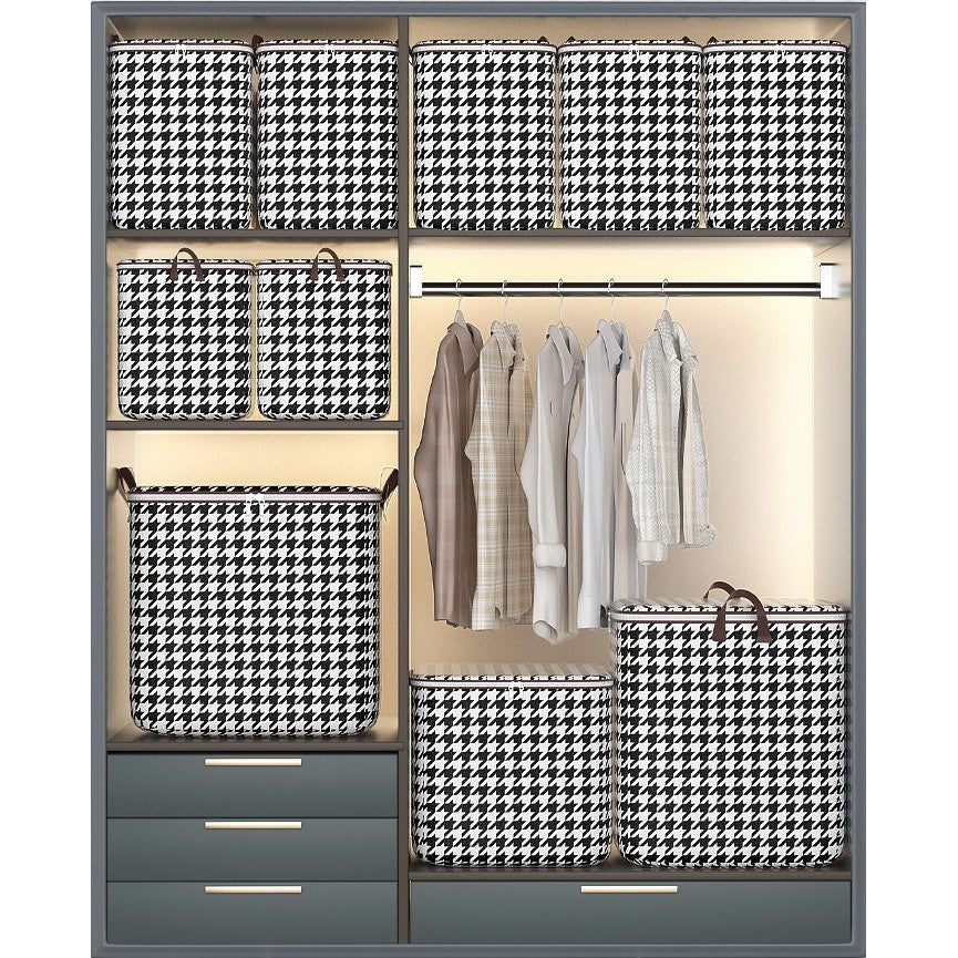 Cutie de Depozitare cu Fermoar, Vivimall, Pliabila, Maner Ranforsat, Fermoar Rezistent, pentru Haine, Paturi, Plapumi, Perne, Lenjerii de Pat, Jucarii, 80 Litri, in Carouri, Alb-Negru - vivimall.ro