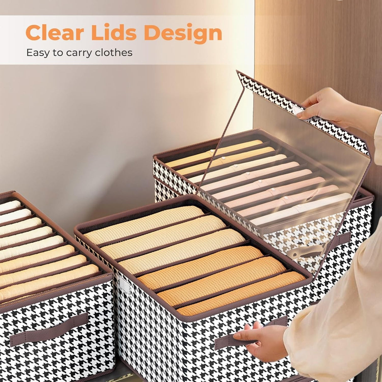 Cutie De Depozitare, Vivimall, Pentru Haine, Lenjerie, Sosete Si Sutiene, Material Textil, 6 Compartimente, 44x30x20 cm, Culoare Alb-Negru - vivimall.ro