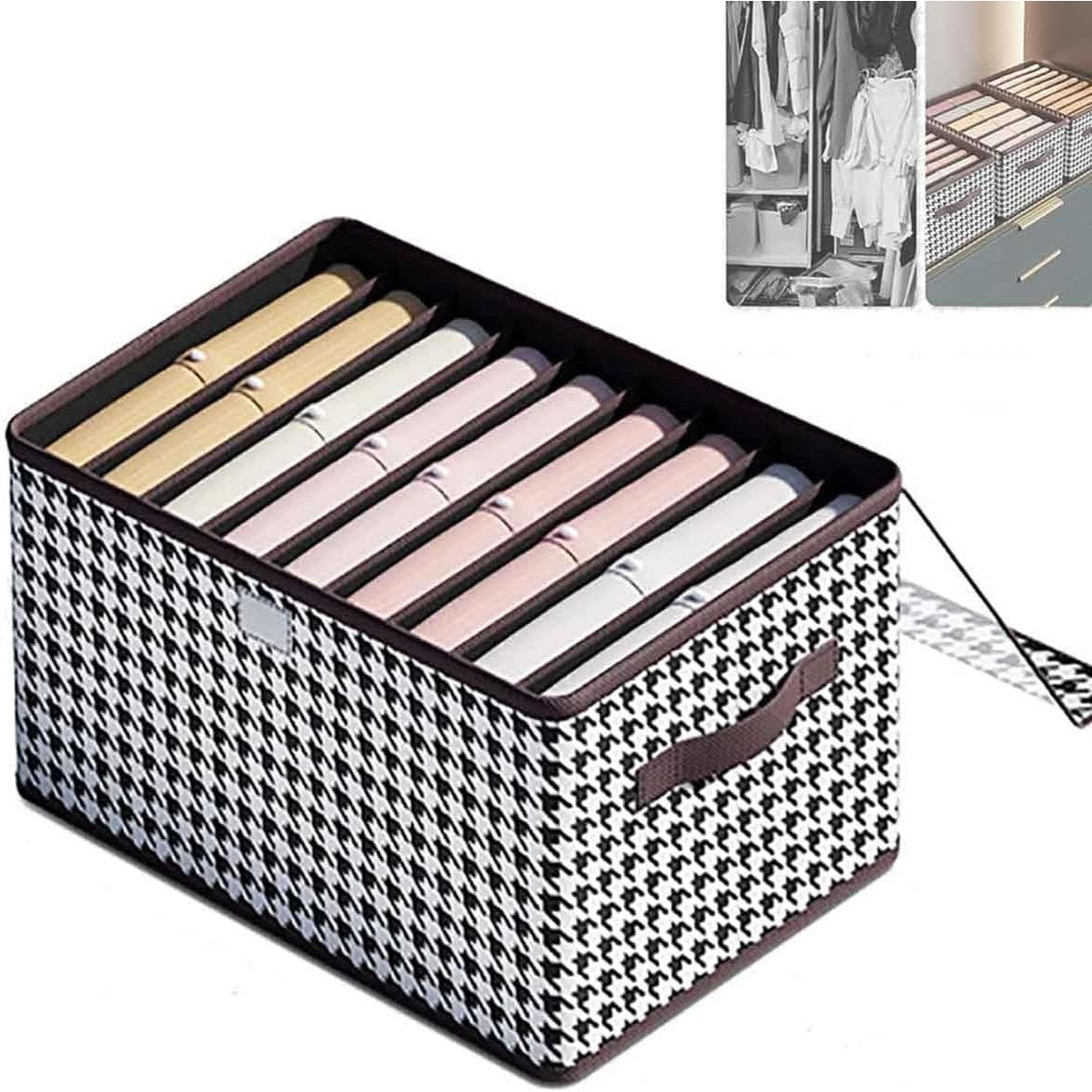 Cutie De Depozitare,  Pentru Haine, Lenjerie, Sosete Si Sutiene, Material Textil, 9 Compartimente, 44x30x20 cm, Culoare Alb-Negru - vivimall.ro