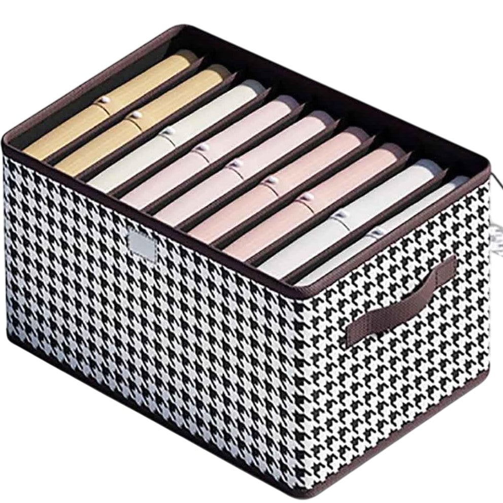 Cutie De Depozitare,  Pentru Haine, Lenjerie, Sosete Si Sutiene, Material Textil, 9 Compartimente, 44x30x20 cm, Culoare Alb-Negru - vivimall.ro