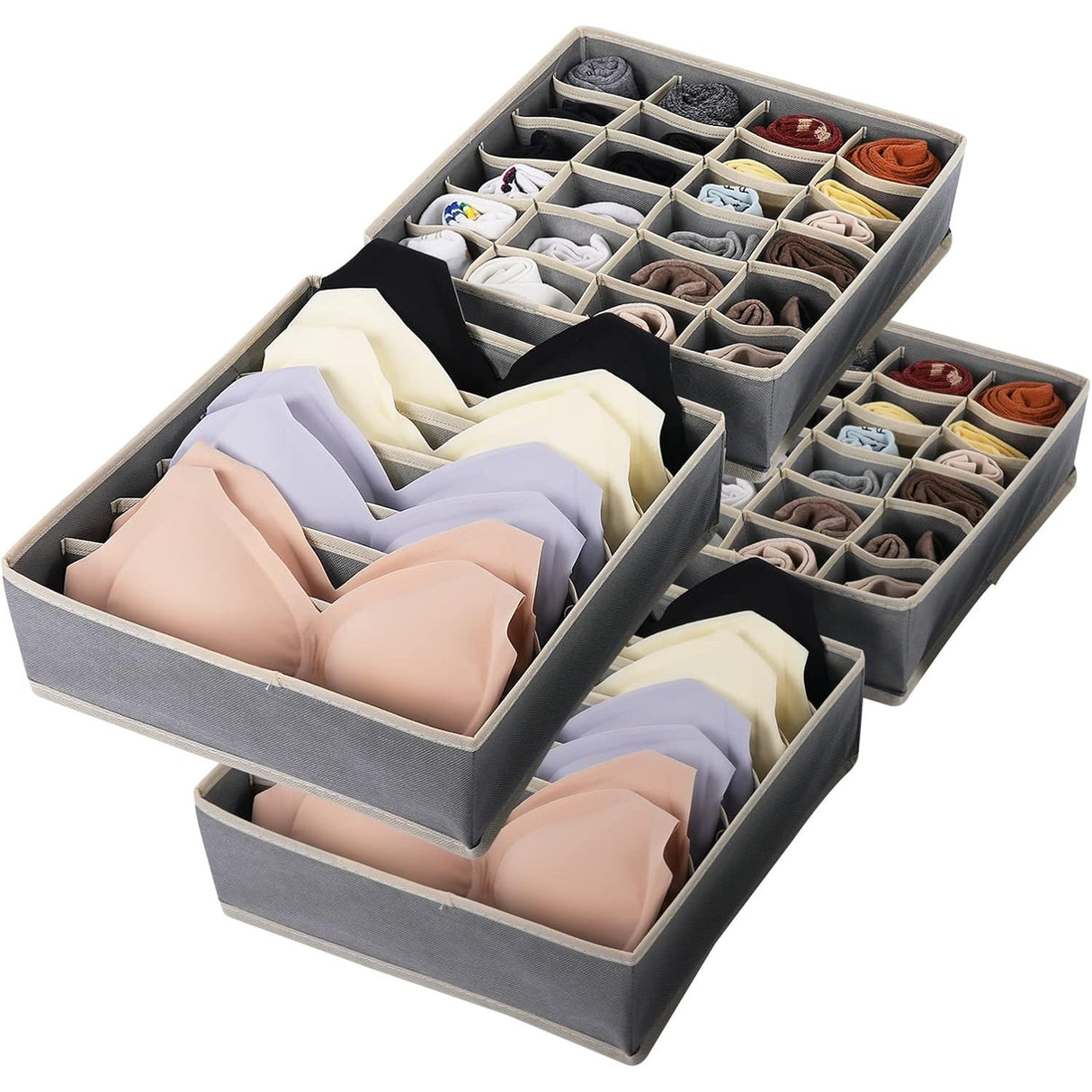 Cutie De Depozitare, Vivimall, Pentru Lenjerie, Sosete Si Sutiene, Material Textil, 24 Compartimente, 32 x 32 x 10 cm, Culoare Gri - vivimall.ro