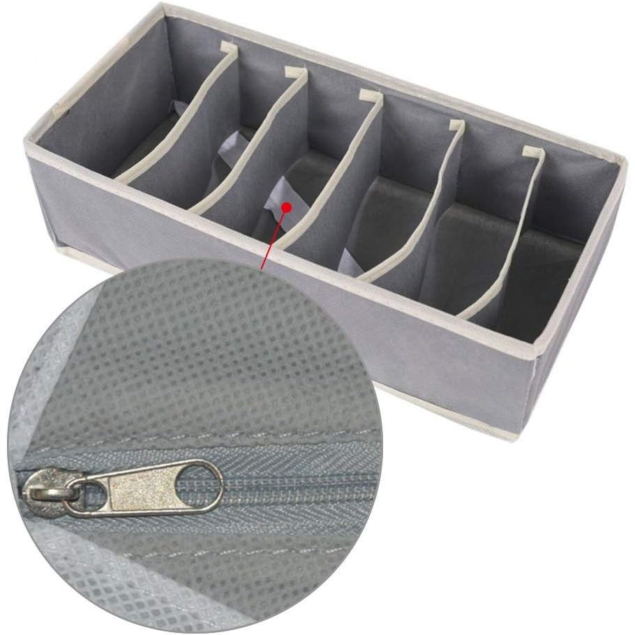 Cutie De Depozitare, Vivimall, Pentru Lenjerie, Sosete Si Sutiene, Material Textil, 6 Compartimente, 32 x 16 x 10 cm, Culoare Gri - vivimall.ro