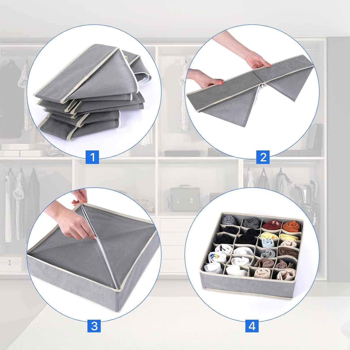 Cutie De Depozitare, Vivimall, Pentru Lenjerie, Sosete Si Sutiene, Material Textil, 7 Compartimente, 32 x 32 x 10 cm, Culoare Gri - vivimall.ro