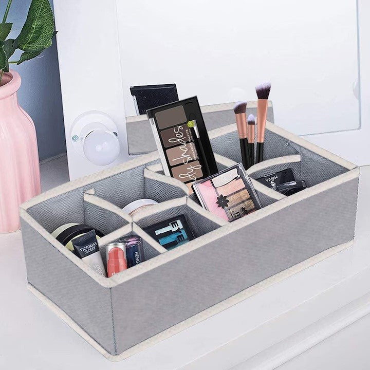 Cutie De Depozitare, Vivimall, Pentru Lenjerie, Sosete Si Sutiene, Material Textil, 8 Compartimente, 32 x 16 x 10 cm, Culoare Gri - vivimall.ro