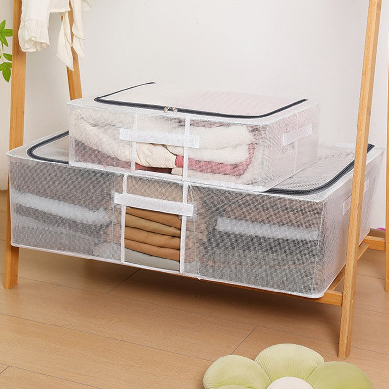 Cutie de Depozitare, Vivimall, pentru Pantofi Haine, din Plasa PVC Impermeabila si Manere Laterale, Pliabila, Fermoar Bidirectional, 50 x 40 x 15 cm, Transparenta - vivimall.ro