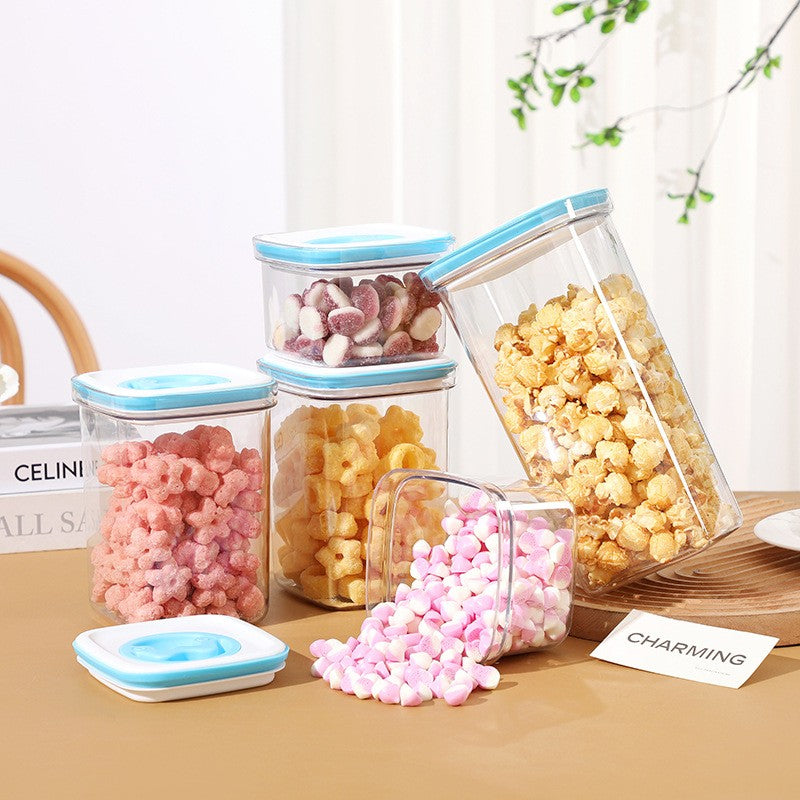 Cutie de Depozitare pentru Bucatarie, Vivimall, 1.3L, din ABS+PET+Silicon, Capac Alb/Albastru, 11.5 x 15 x 8 cm, Transparent - vivimall.ro