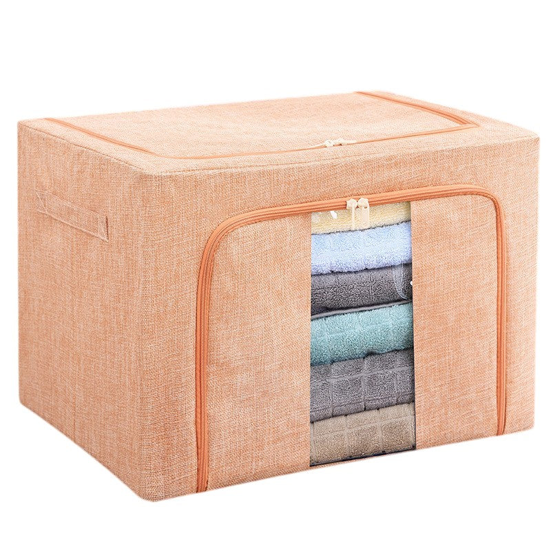 Cutie de Depozitare Pliabila, Vivimall, 66 L, din Bumbac si In, 50x40x33 cm, Fereastra Frontala, 2 Usi de Acces cu Fermoar Bidirectional, Cadru Metalic, Suport Baza Stabil din Plastic, Roz Pudrat - vivimall.ro