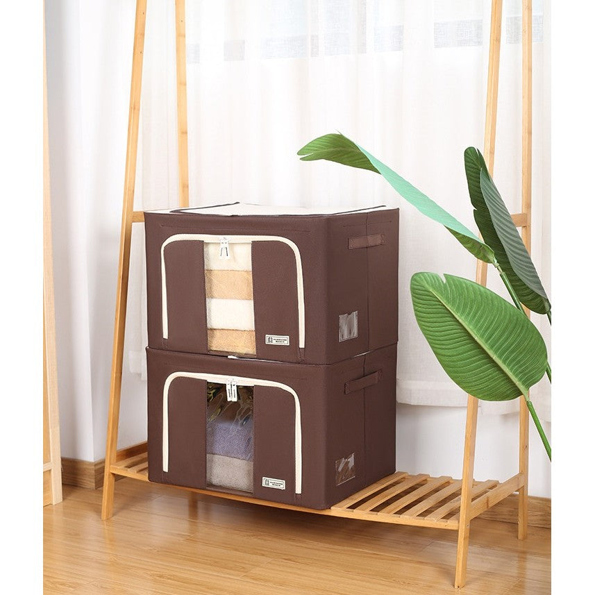 Cutie de Depozitare Pliabila, Vivimall, Cu Fereastra si Fermoar Dublu, 66 L, Textil Premium, 50x40x33 cm, Cadru Metalic, Impermeabila, Maro - vivimall.ro