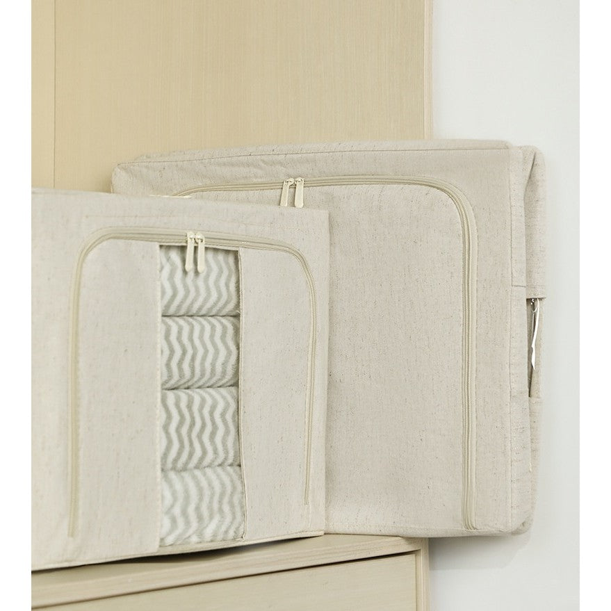 Cutie de Depozitare Pliabila, Vivimall, Cu Fereastra si Fermoar Dublu, 66 L, Textil Premium, 50x40x33 cm, Cadru Metalic, Impermeabila, Alb Texturat - vivimall.ro