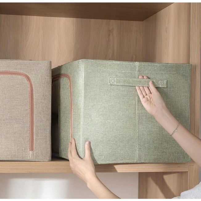 Cutie de Depozitare Pliabila, Vivimall, Cu fermoar Bidirectional, 66 L, Textil, 50x40x33 cm, Cadru Metalic, o Fereastra, Suport Baza Stabil din Plastic, Verde - vivimall.ro