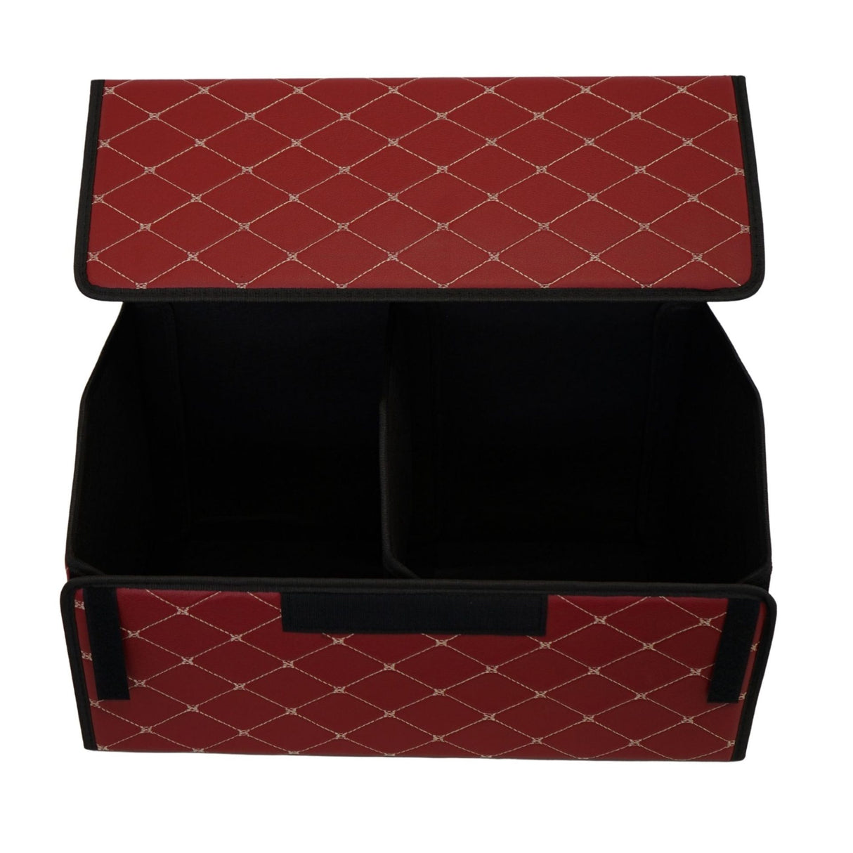 Detaliu cusături și textură piele ecologică PU cutie Flippy bordo 55x30x30 cm