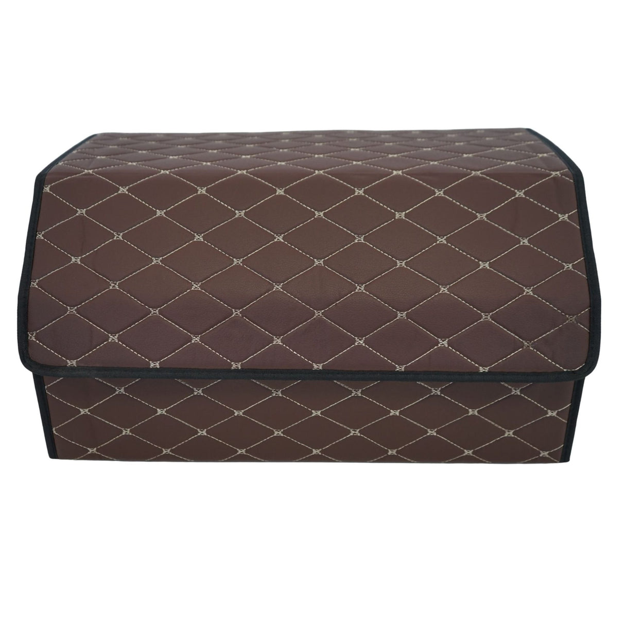 Cutie depozitare auto Flippy din piele ecologică maro Havana, vedere frontală, 55x30x30 cm