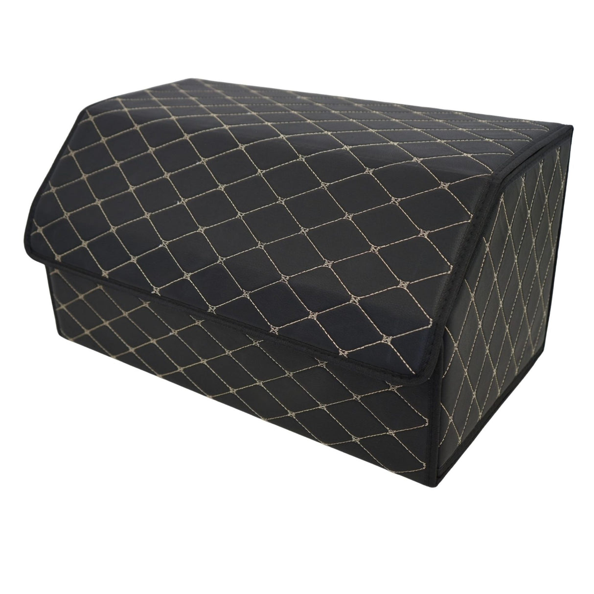 Cutie de Depozitare Auto, Flippy, Organizator Premium Portbagaj, Geanta Multifunctionala, Piele Ecologica, Pliabil si Rezistent la Uzura, 2 Compartimente Depozitare, Pliabil si Rezistent la Uzura, Negru/Alb, 55 x 30 x 30cm - vivimall.ro