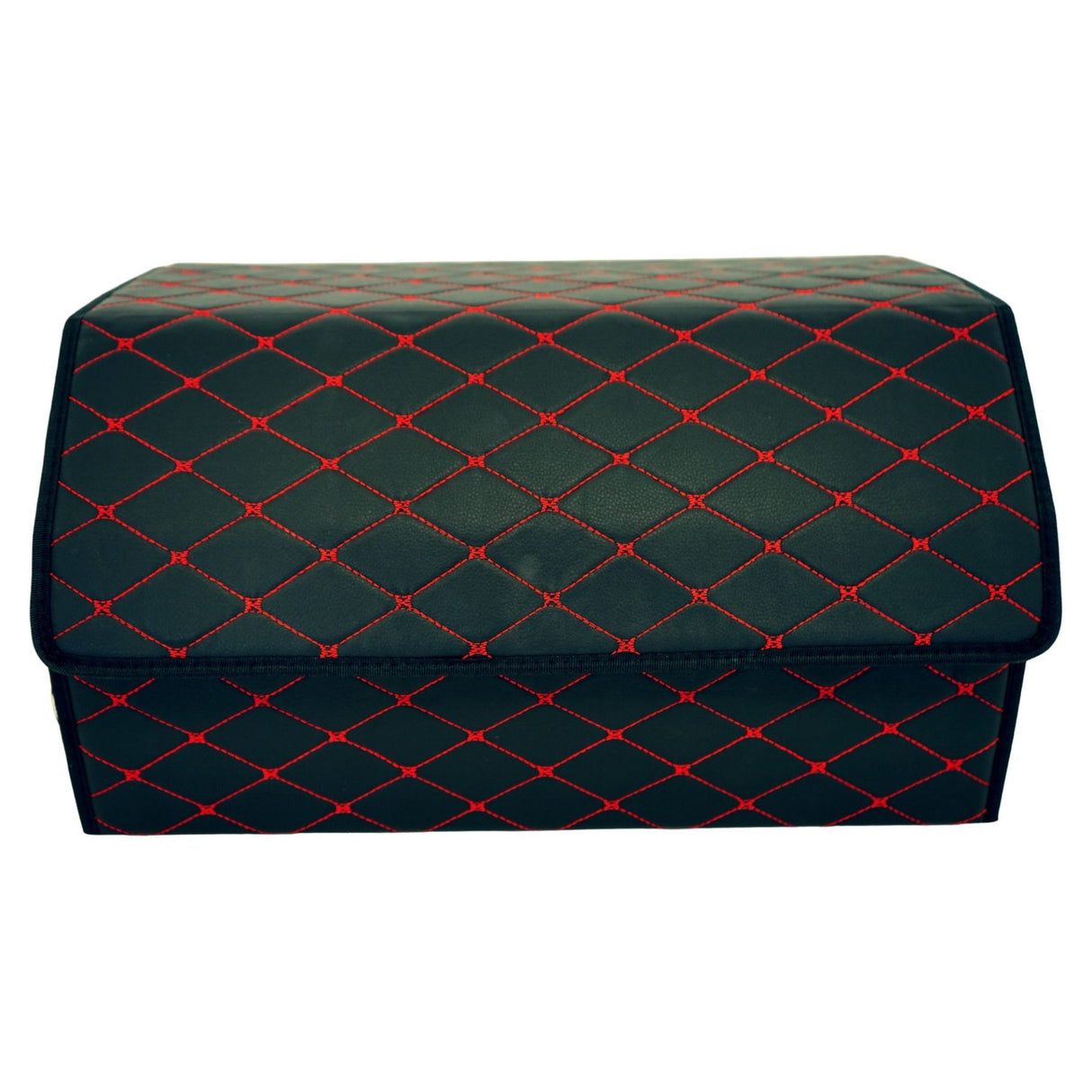 Cutie de Depozitare Auto, Flippy, Organizator Premium Portbagaj, Geanta Multifunctionala, Piele Ecologica, 2 Compartimente Depozitare, Pliabil si Rezistent la Uzura, Negru/Rosu, 55 x 30 x 30cm - vivimall.ro