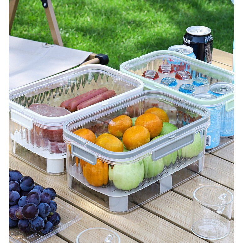 Cutie de Depozitare Portabila, Vivimall, cu Separator pentru Gheata si Scurgere, Mentine Rece, Caserola Pranz, 25x16.5x11.5 cm, Gri/Transparent - vivimall.ro