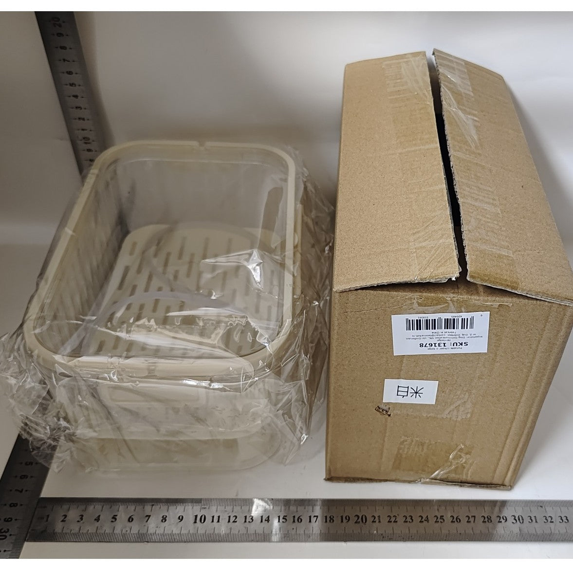 Cutie de Depozitare Portabila, Vivimall, cu Separator pentru Gheata si Scurgere, Mentine Rece, Caserola Pranz, 25x16.5x11.5 cm, Crem/Transparent - vivimall.ro