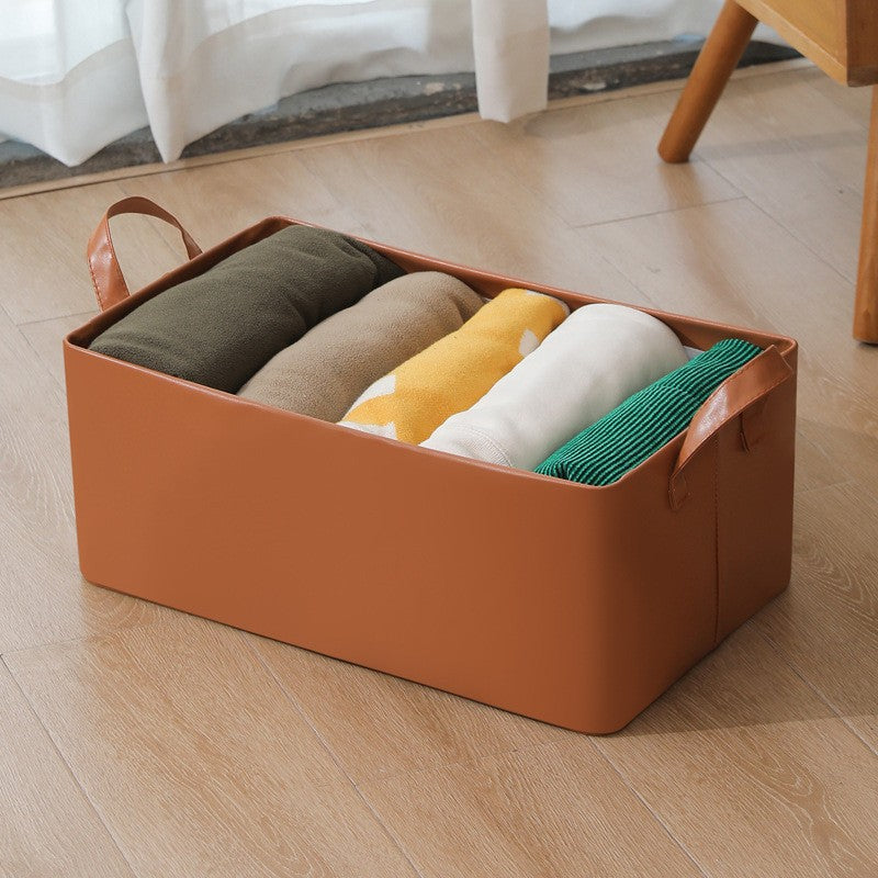 Cutie de Depozitare Tip Cos, Vivimall, Material Piele Ecologica, Pliabila, 47x28x20 cm, 26 l, Cadru Metalic, cu Manere, Maro - vivimall.ro