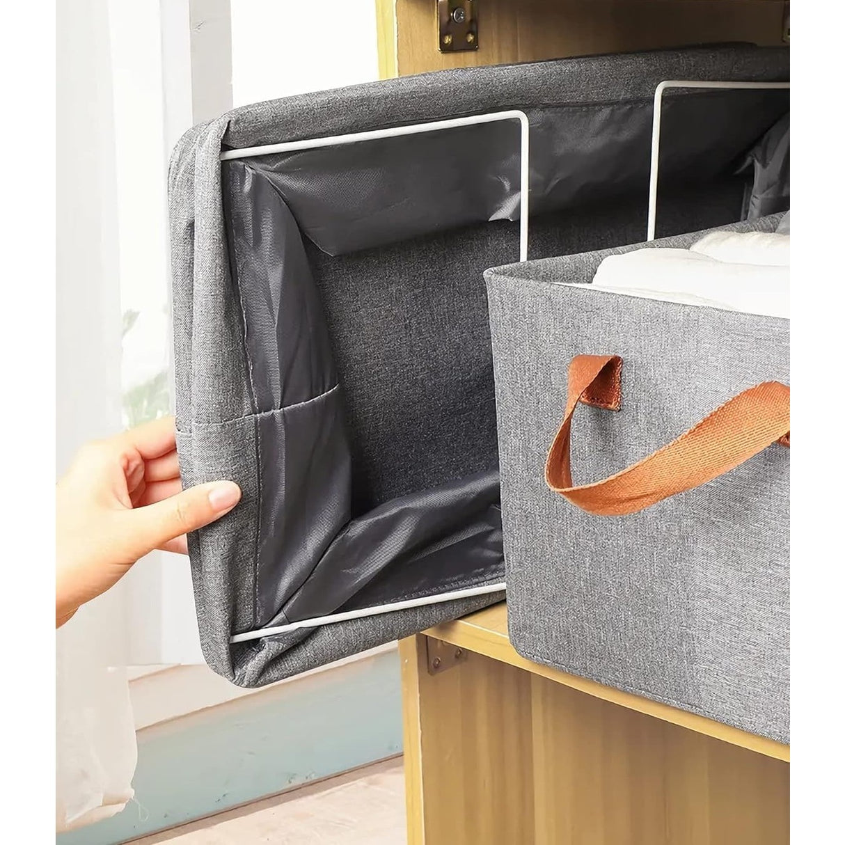 Cutie de Depozitare Tip Cos, Vivimall, Material Textil, Pliabila, 47x28x20 cm, 35 l, Cadru Metalic, cu Manere, Maro - vivimall.ro