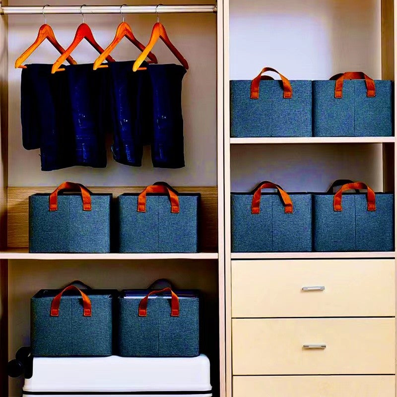 Cutie de depozitare tip cos, Vivimall, textil, pliabila, 47x20x28 cm, se poate spala, cu manere, albastru - vivimall.ro