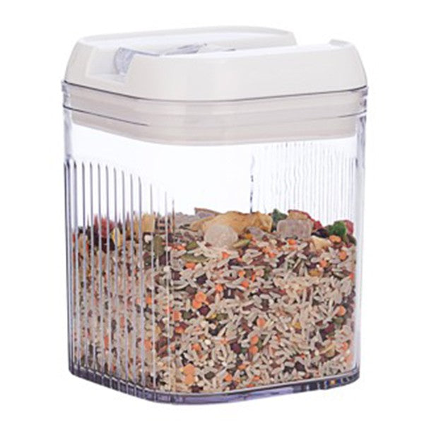 Cutie de Depozitare Alimente, Vivimall, Cutie pentru Bucatarie, Cutie pentru Condimente, din PET ABS Silicon, 12.5 x 12.5 x 16.5 cm, 461 g, 1.3L, Transparent Alb - vivimall.ro